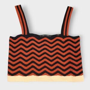 Anthropologie Scotch &‎ Soda Cropped Crochet Tank Top Sz XS Zig Zag Boho Hippie